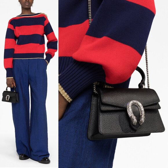 GUCCI BAG 752029 MINI DIONYSUS BLACK LEATHER w CRYSTAL TIGER TOTE - Picture 3 of 16